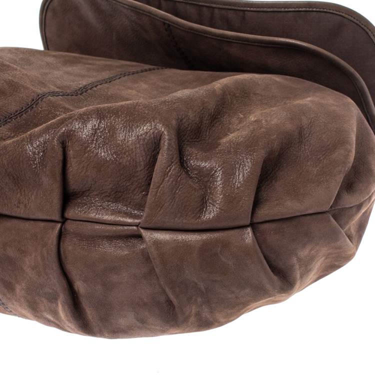 Pre Owned Tod's Dark Brown Shimmer Nubuck Leather Flap Chain Hobo