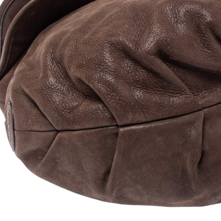 Pre Owned Tod's Dark Brown Shimmer Nubuck Leather Flap Chain Hobo