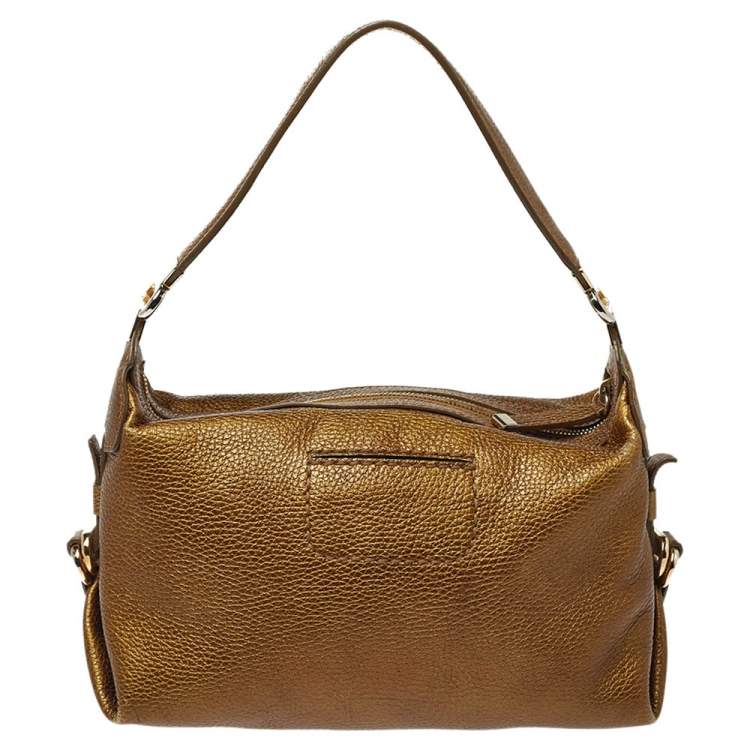 Pre Owned Tod's Metallic Moose Green Grained Leather Front Pocket Hobo