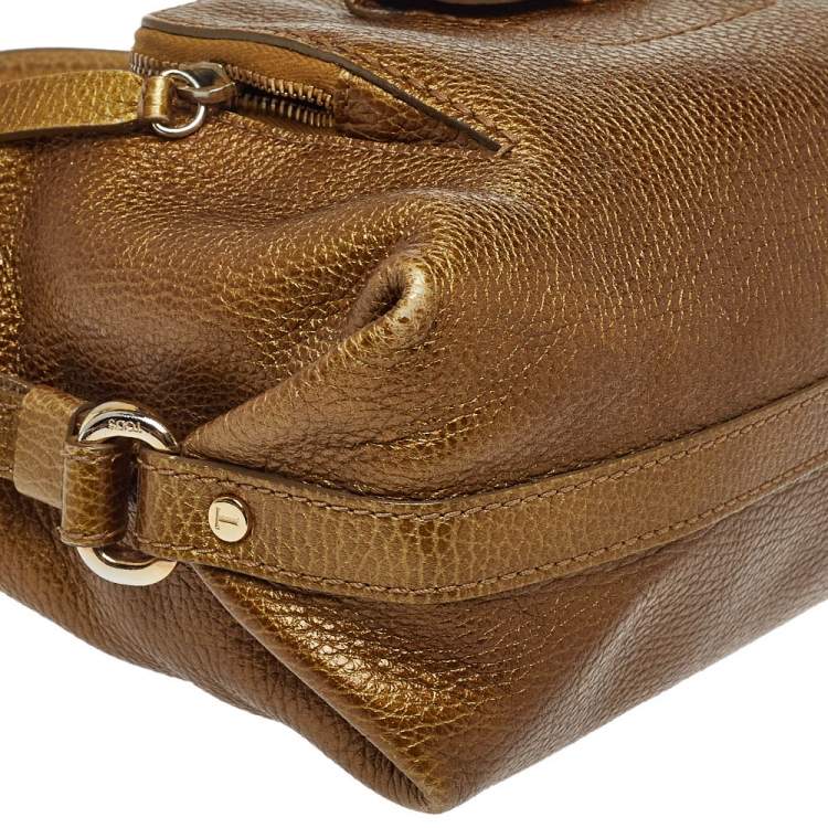 Pre Owned Tod's Metallic Moose Green Grained Leather Front Pocket Hobo