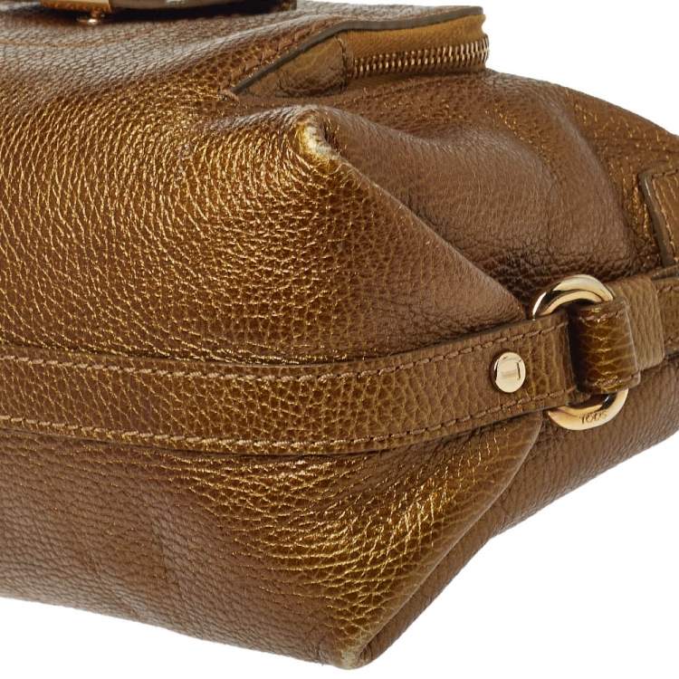Pre Owned Tod's Metallic Moose Green Grained Leather Front Pocket Hobo