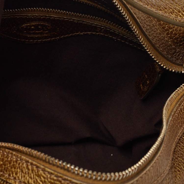Pre Owned Tod's Metallic Moose Green Grained Leather Front Pocket Hobo
