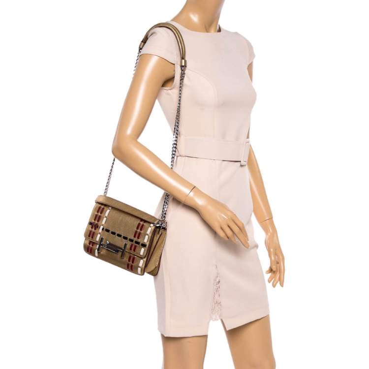 Pre Owned Tod's Gold Leather Mini Double T Shoulder Bag