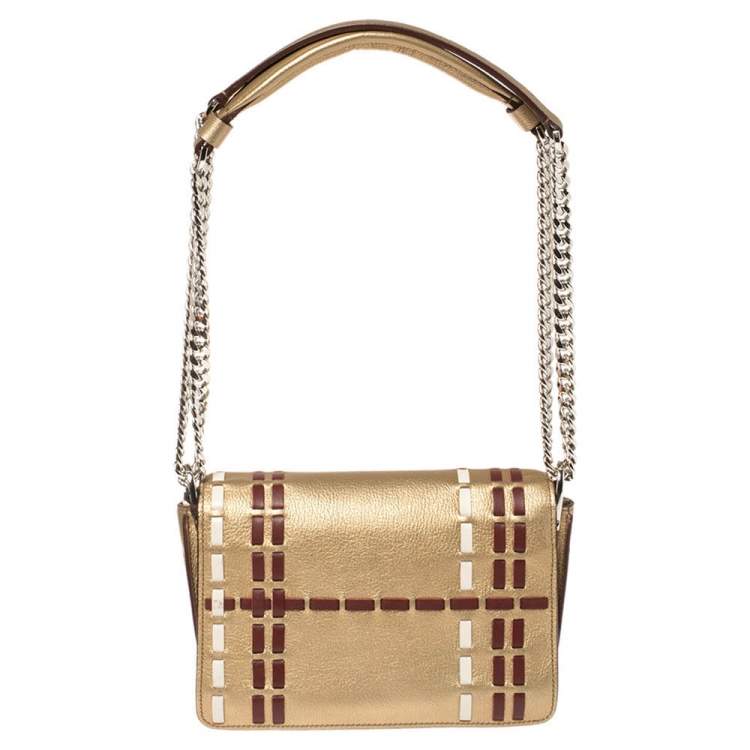 Pre Owned Tod's Gold Leather Mini Double T Shoulder Bag