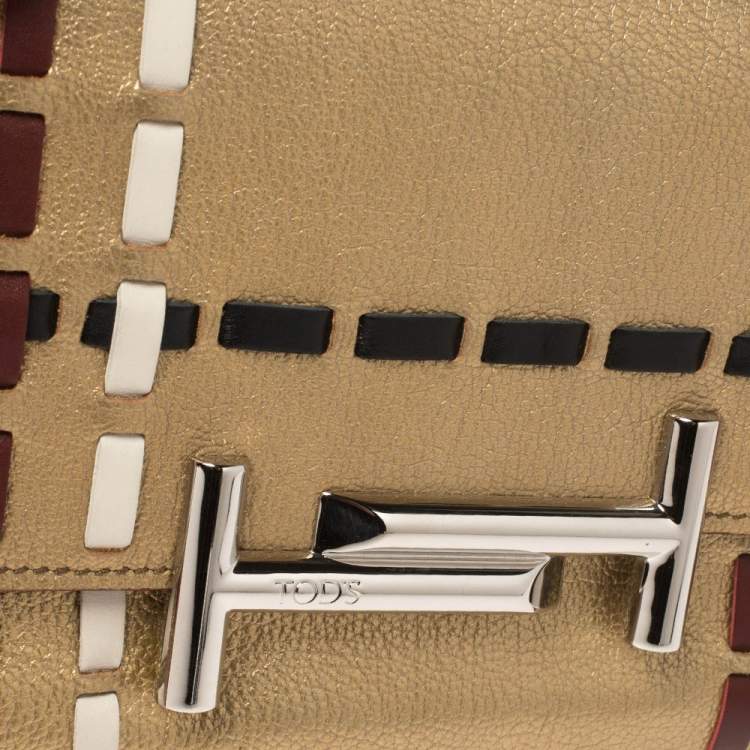 Pre Owned Tod's Gold Leather Mini Double T Shoulder Bag