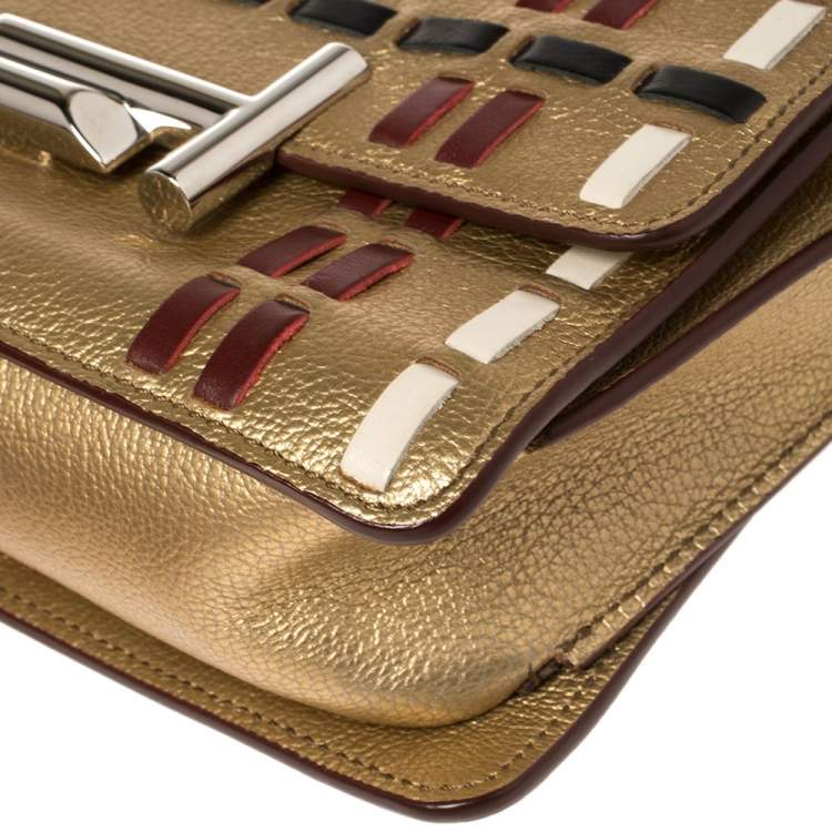 Pre Owned Tod's Gold Leather Mini Double T Shoulder Bag