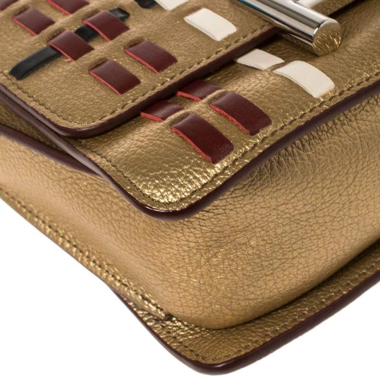 Pre Owned Tod's Gold Leather Mini Double T Shoulder Bag
