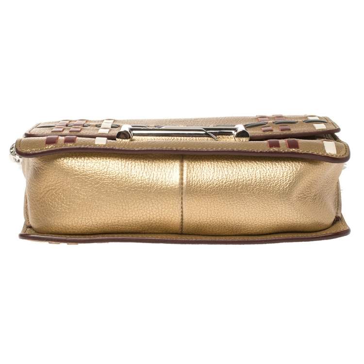 Pre Owned Tod's Gold Leather Mini Double T Shoulder Bag