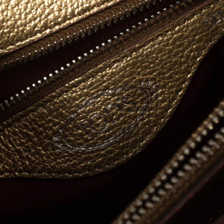 Pre Owned Tod's Gold Leather Mini Double T Shoulder Bag