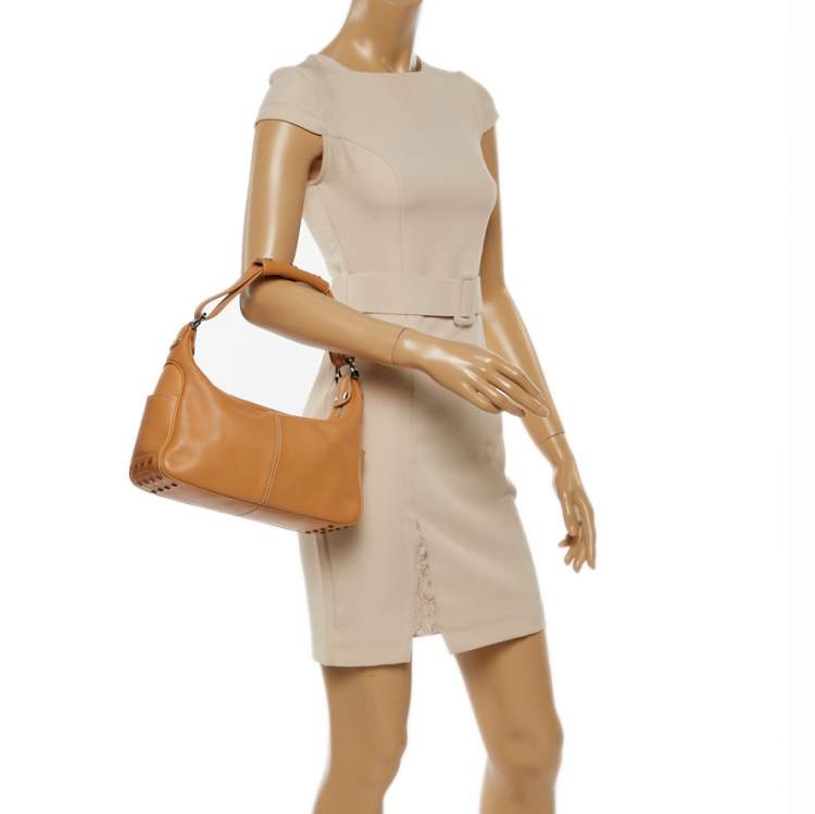 Pre Owned Tod's Tan Leather Top Zip Hobo