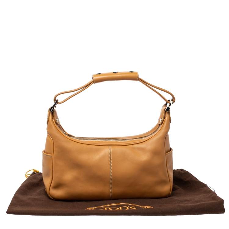Pre Owned Tod's Tan Leather Top Zip Hobo
