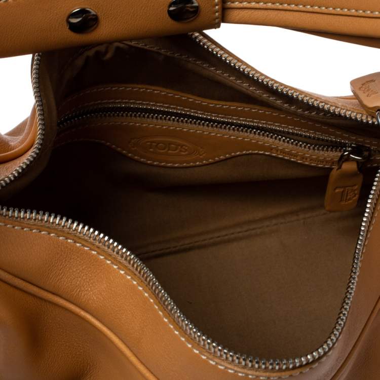Pre Owned Tod's Tan Leather Top Zip Hobo