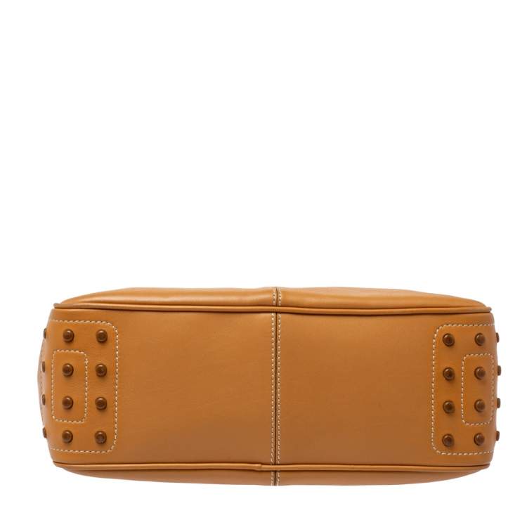 Pre Owned Tod's Tan Leather Top Zip Hobo