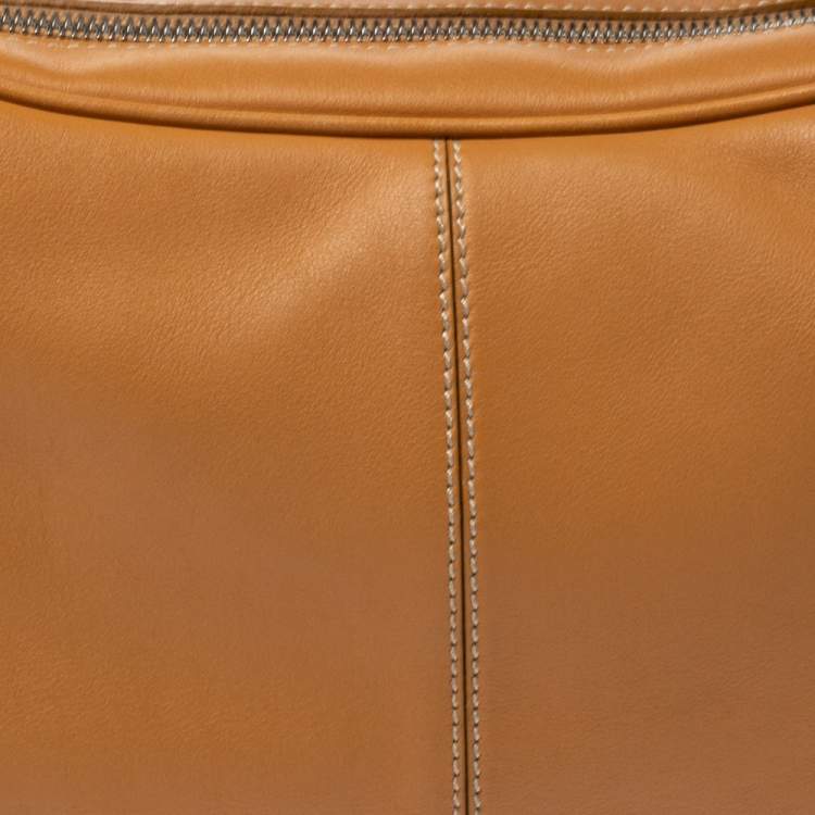 Pre Owned Tod's Tan Leather Top Zip Hobo