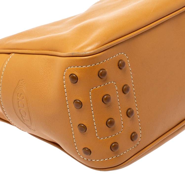 Pre Owned Tod's Tan Leather Top Zip Hobo