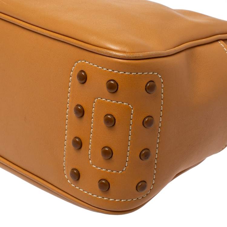 Pre Owned Tod's Tan Leather Top Zip Hobo