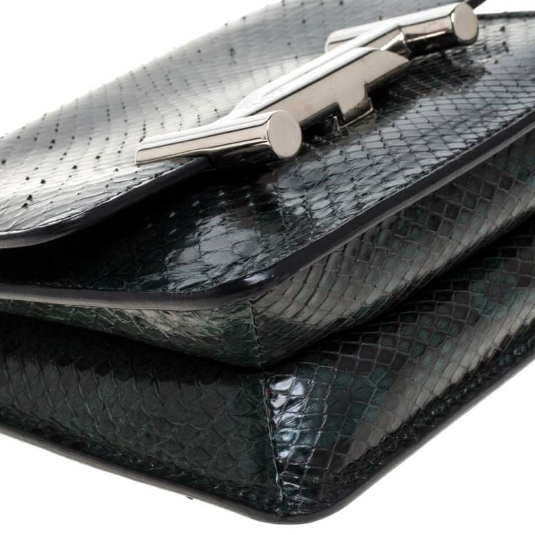Pre Owned Tod's Dark Green Python Double T Flap Clutch 