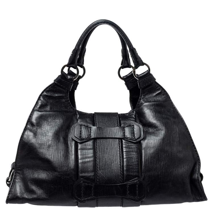 Pre Owned Tod's Black Leather Studded Lock Flap Shoulder Bag  