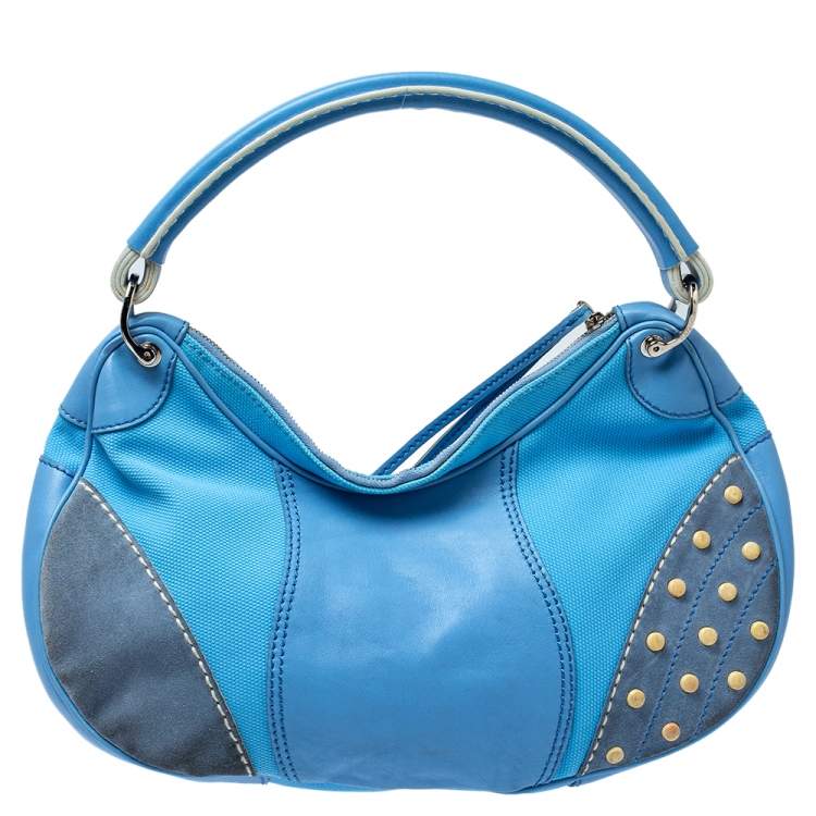 Pre Owned Tod's Light Blue Canvas/Leather and Suede Hobo