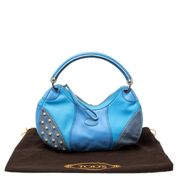Pre Owned Tod's Light Blue Canvas/Leather and Suede Hobo