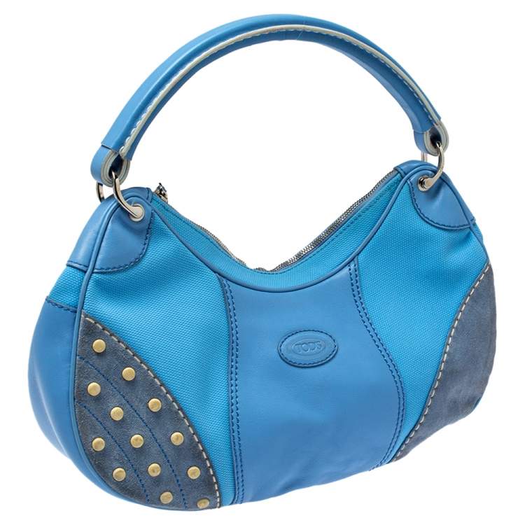 Pre Owned Tod's Light Blue Canvas/Leather and Suede Hobo