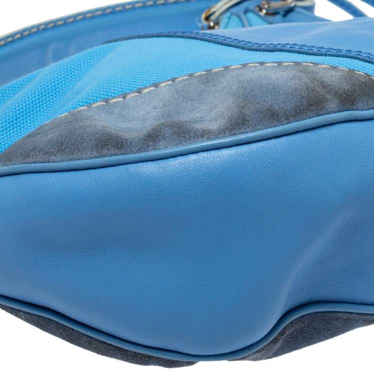 Pre Owned Tod's Light Blue Canvas/Leather and Suede Hobo