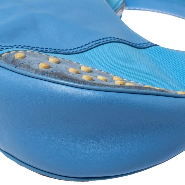 Pre Owned Tod's Light Blue Canvas/Leather and Suede Hobo