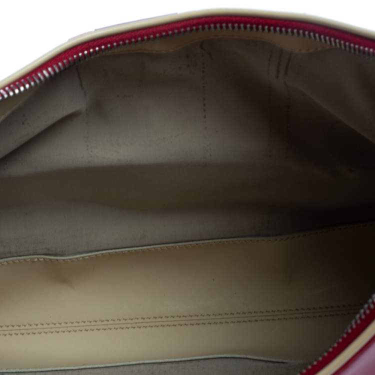 Pre Owned Tod's Red/Beige Stripe Leather Colorblock Zip Hobo