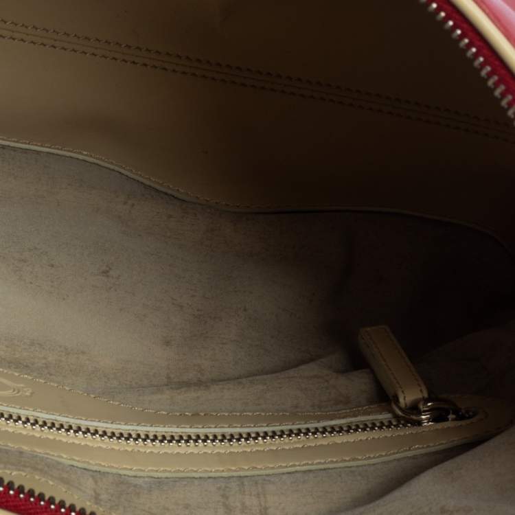 Pre Owned Tod's Red/Beige Stripe Leather Colorblock Zip Hobo