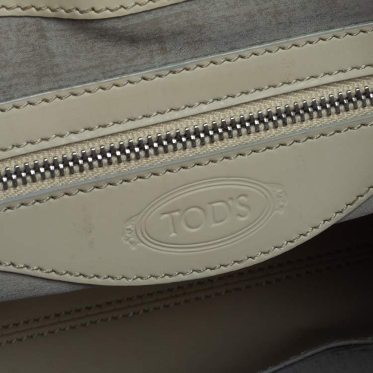 Pre Owned Tod's Red/Beige Stripe Leather Colorblock Zip Hobo