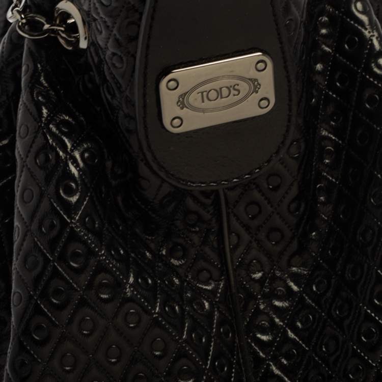 Pre Owned Tod's Black Patent Leather Signature Drawstring Tote