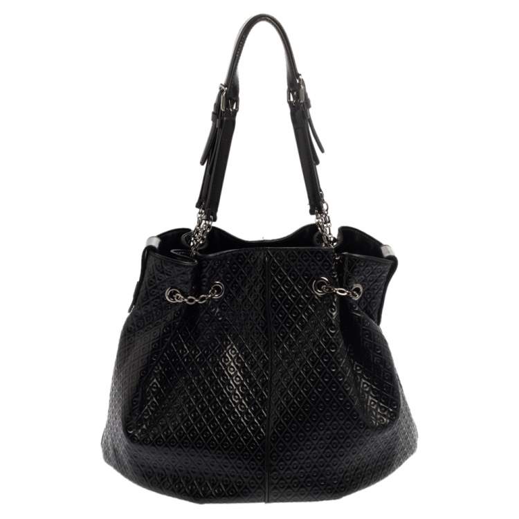 Pre Owned Tod's Black Patent Leather Signature Drawstring Tote