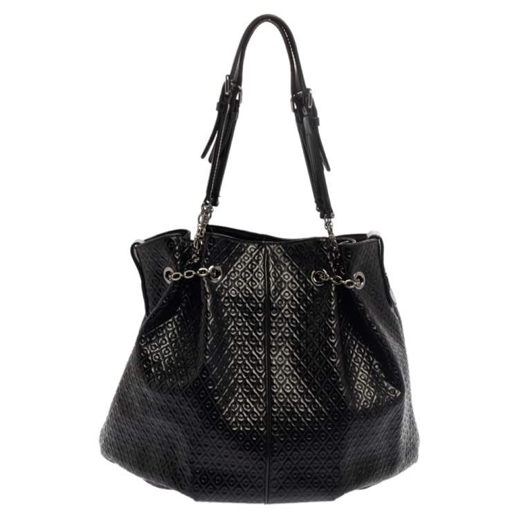 Pre Owned Tod's Black Patent Leather Signature Drawstring Tote