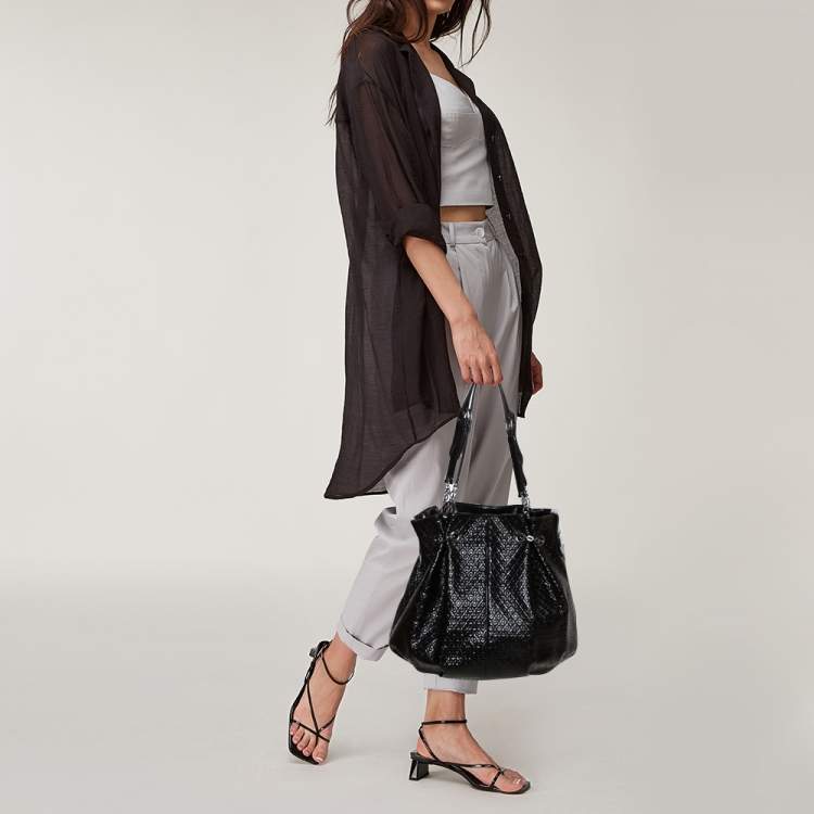 Pre Owned Tod's Black Patent Leather Signature Drawstring Tote