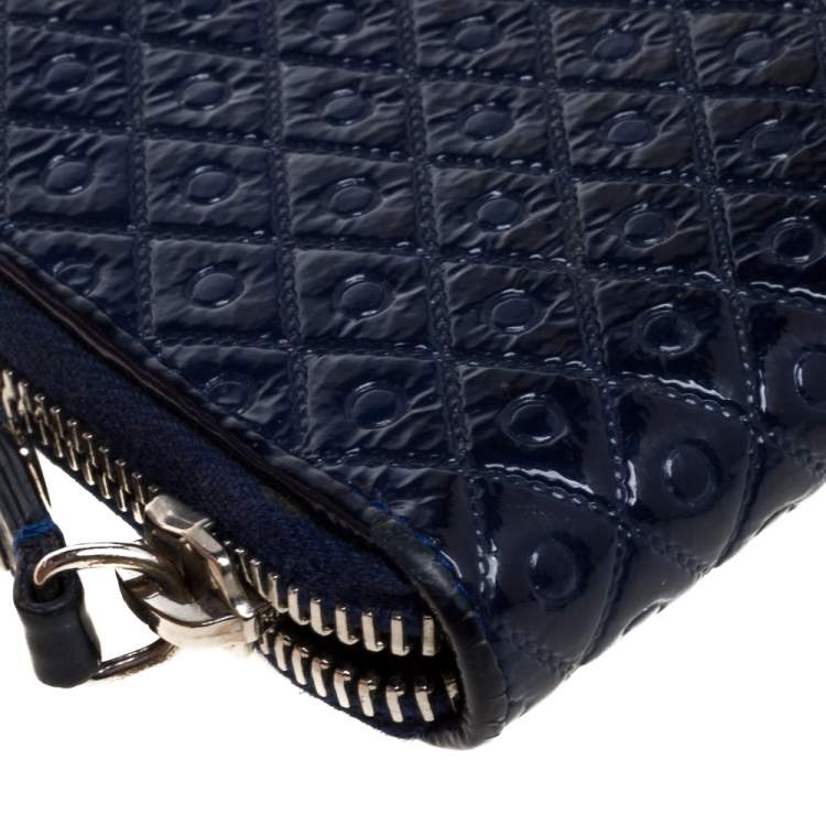 Pre Owned Tod's Navy Blue Signature Patent Leather Zip Around Wallet