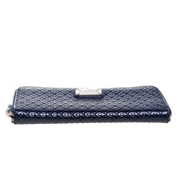 Pre Owned Tod's Navy Blue Signature Patent Leather Zip Around Wallet