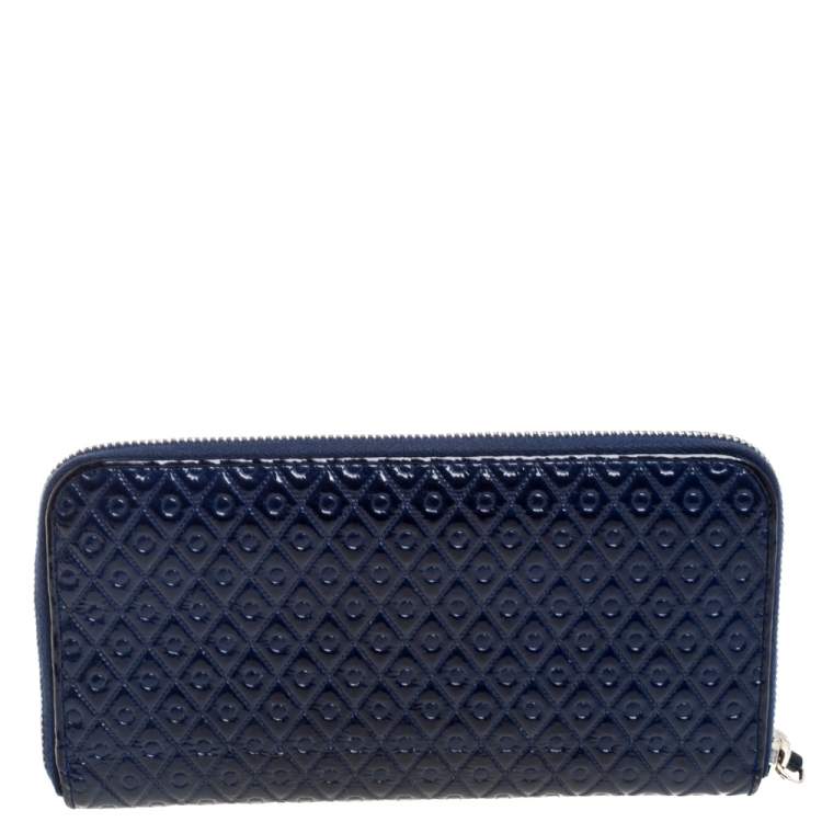 Pre Owned Tod's Navy Blue Signature Patent Leather Zip Around Wallet