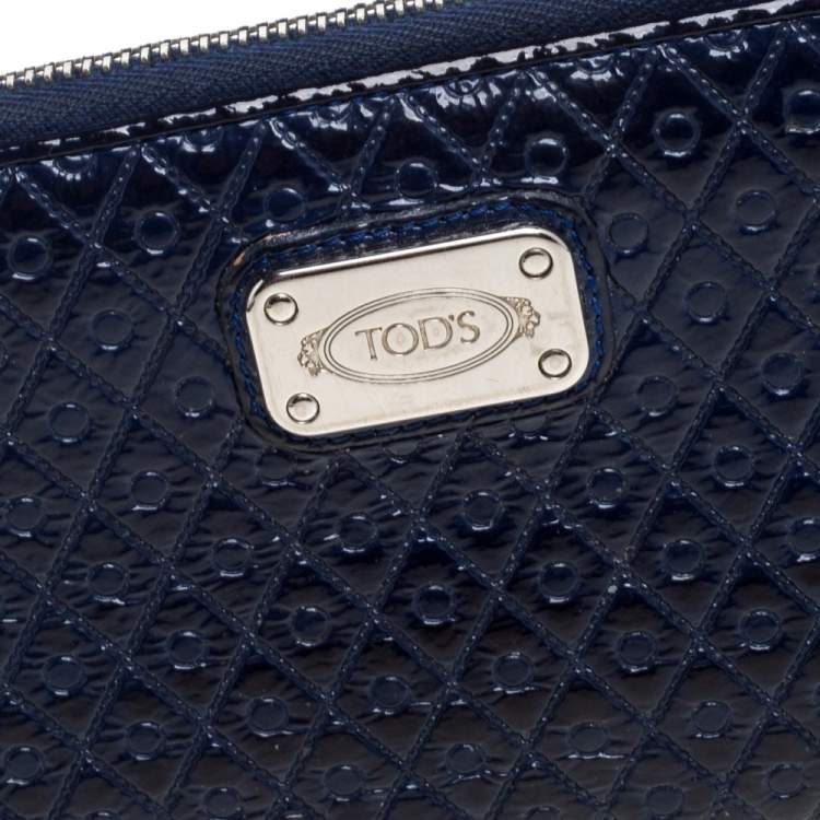 Pre Owned Tod's Navy Blue Signature Patent Leather Zip Around Wallet
