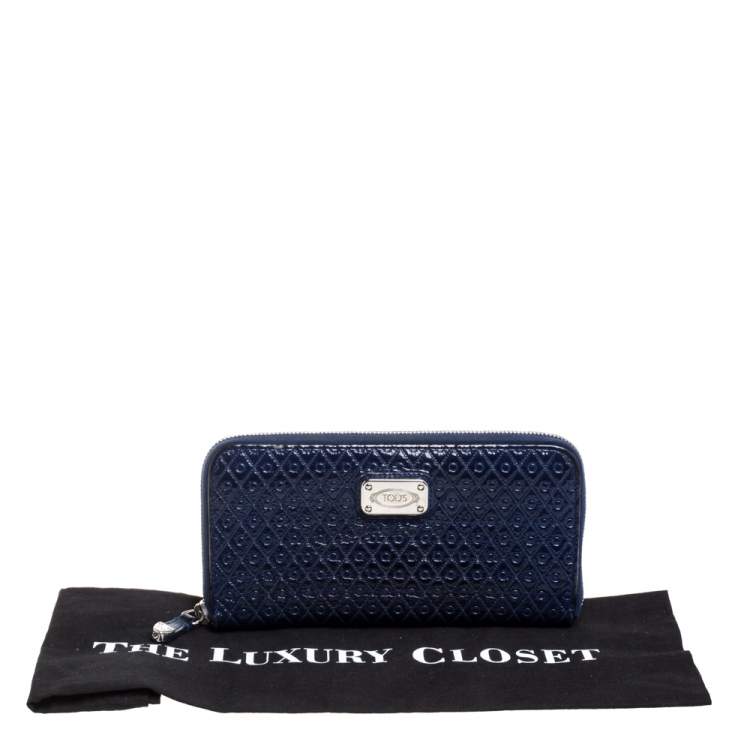 Pre Owned Tod's Navy Blue Signature Patent Leather Zip Around Wallet