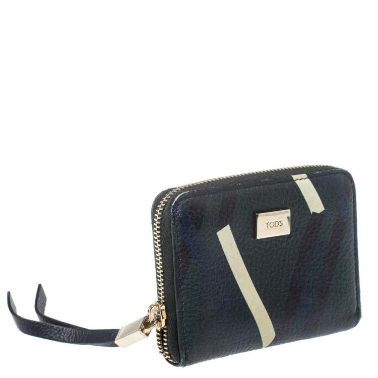 Pre Owned Tod's Green/Blue Leather Zip Around Compact Wallet