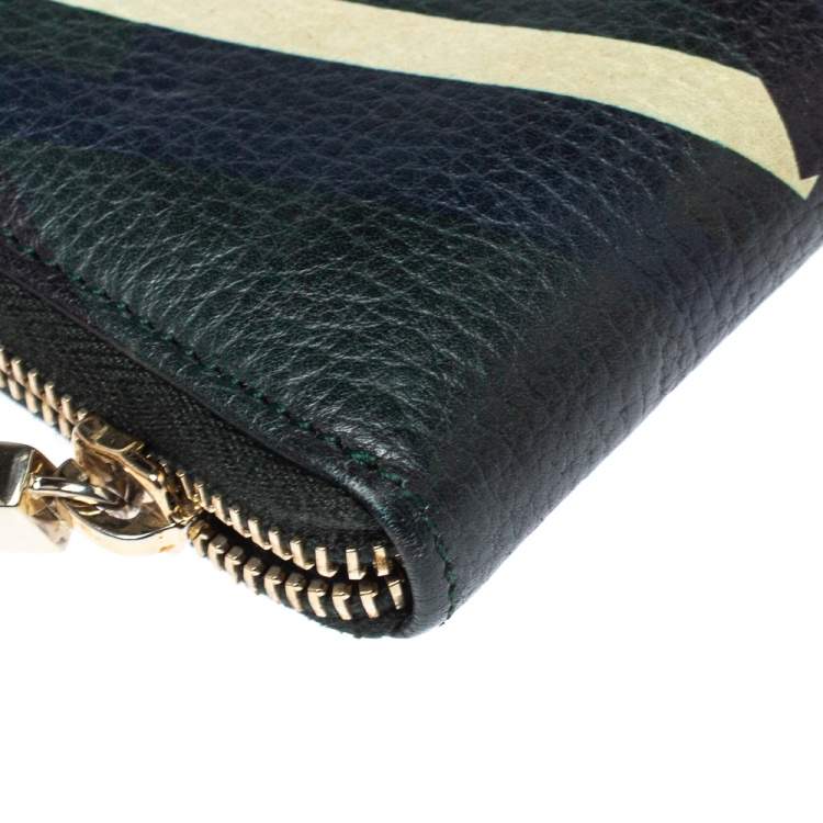 Pre Owned Tod's Green/Blue Leather Zip Around Compact Wallet