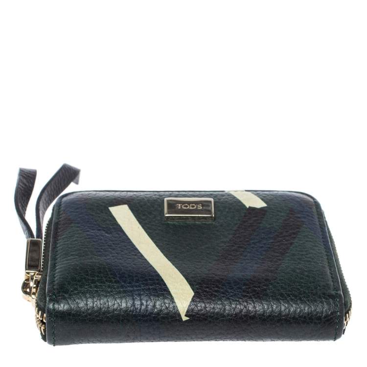 Pre Owned Tod's Green/Blue Leather Zip Around Compact Wallet