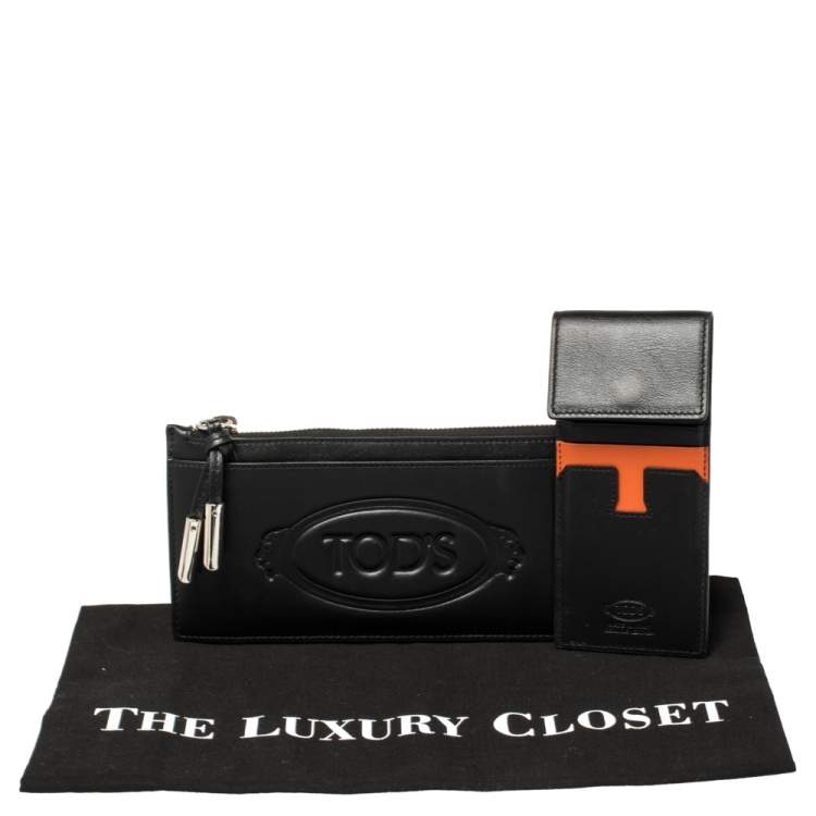 Pre Owned Tod's Black Leather Card Holder Zip Wallet
