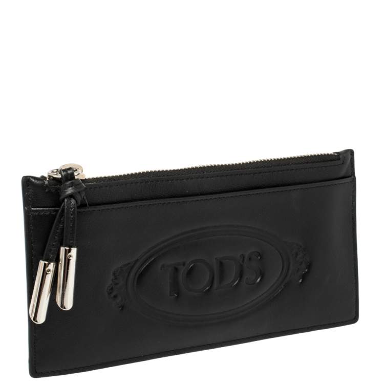Pre Owned Tod's Black Leather Card Holder Zip Wallet