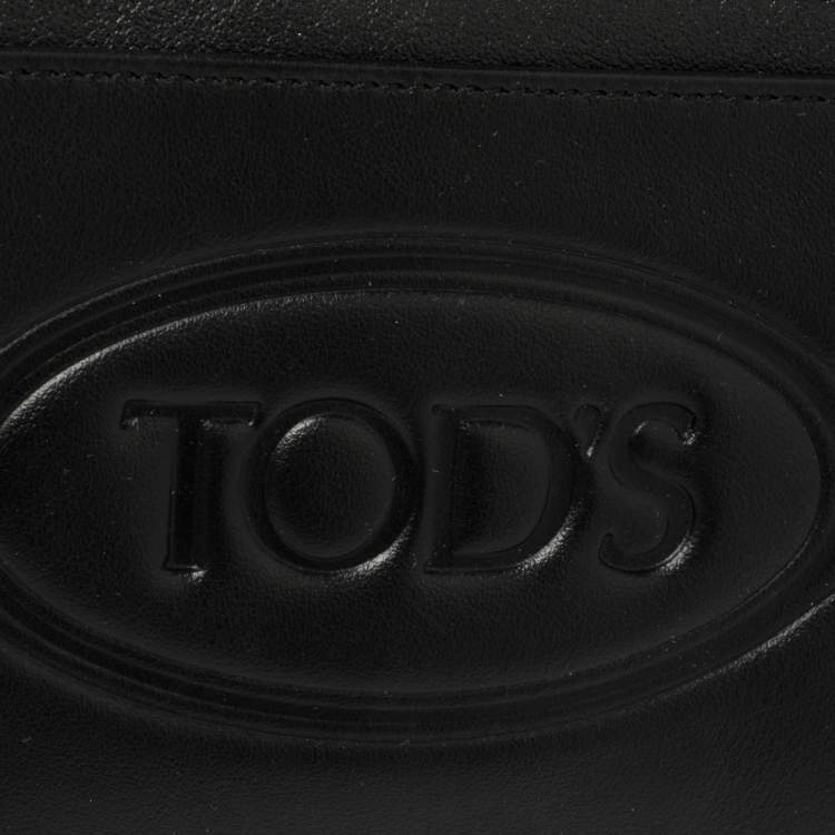 Pre Owned Tod's Black Leather Card Holder Zip Wallet