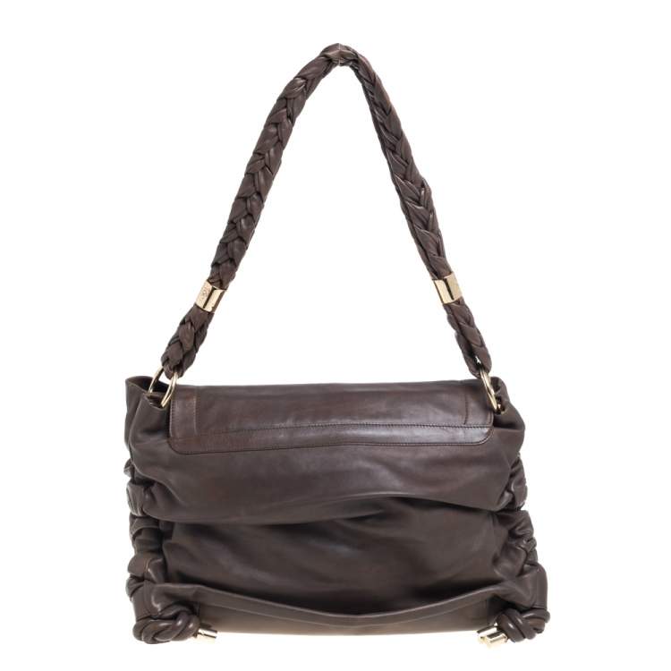 Pre Owned Tod's Dark Brown Leather Flap Shoulder Bag
