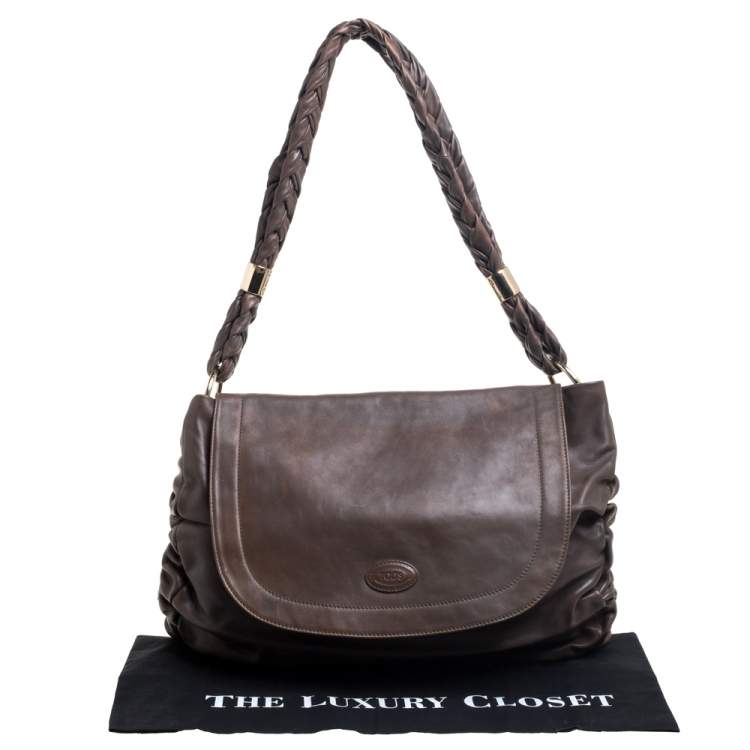 Pre Owned Tod's Dark Brown Leather Flap Shoulder Bag