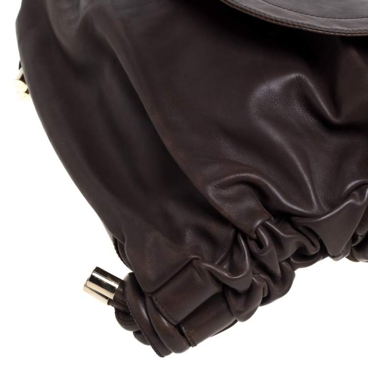 Pre Owned Tod's Dark Brown Leather Flap Shoulder Bag