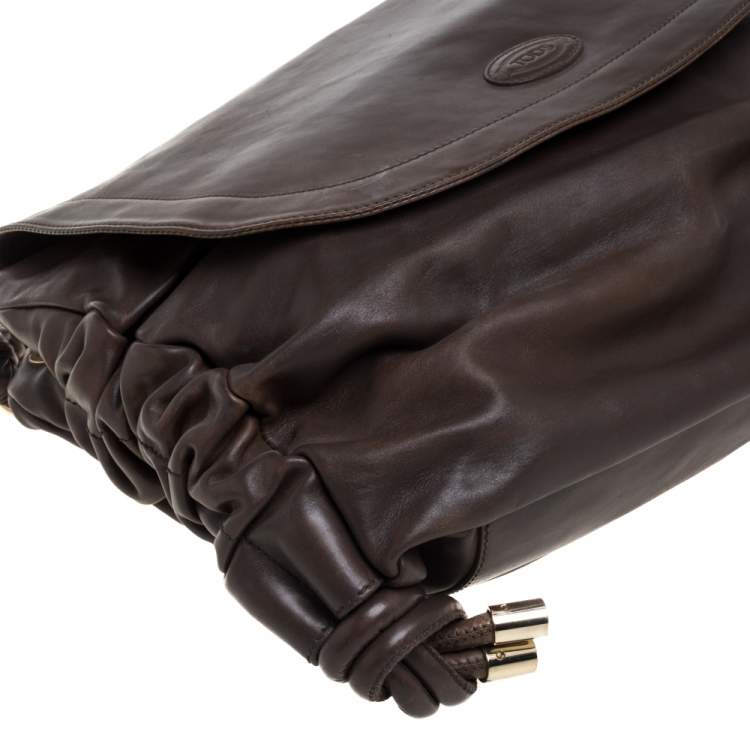Pre Owned Tod's Dark Brown Leather Flap Shoulder Bag