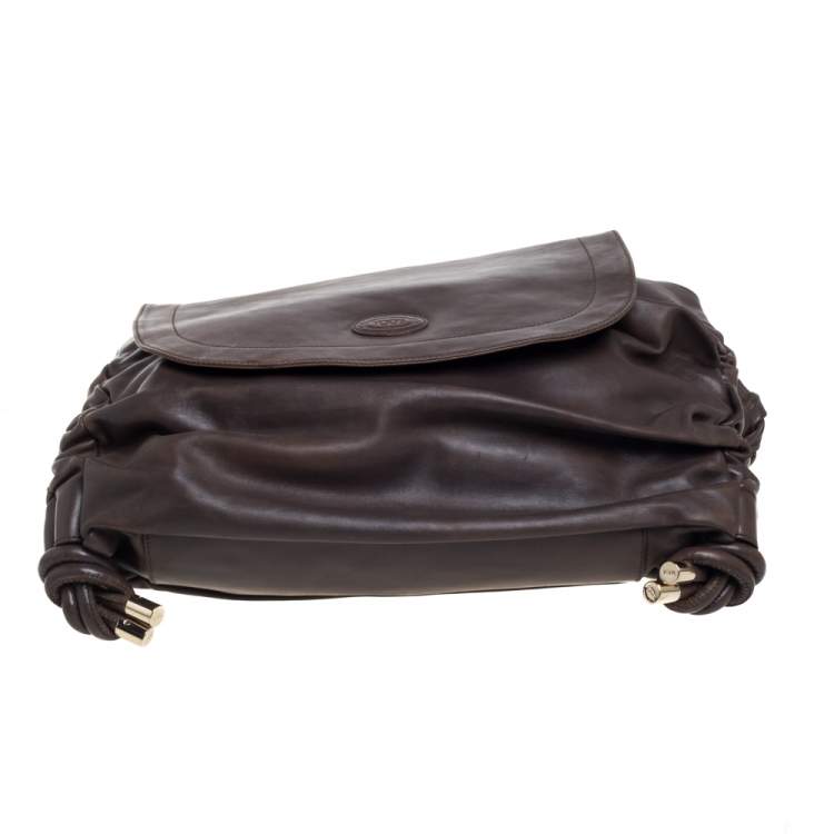 Pre Owned Tod's Dark Brown Leather Flap Shoulder Bag